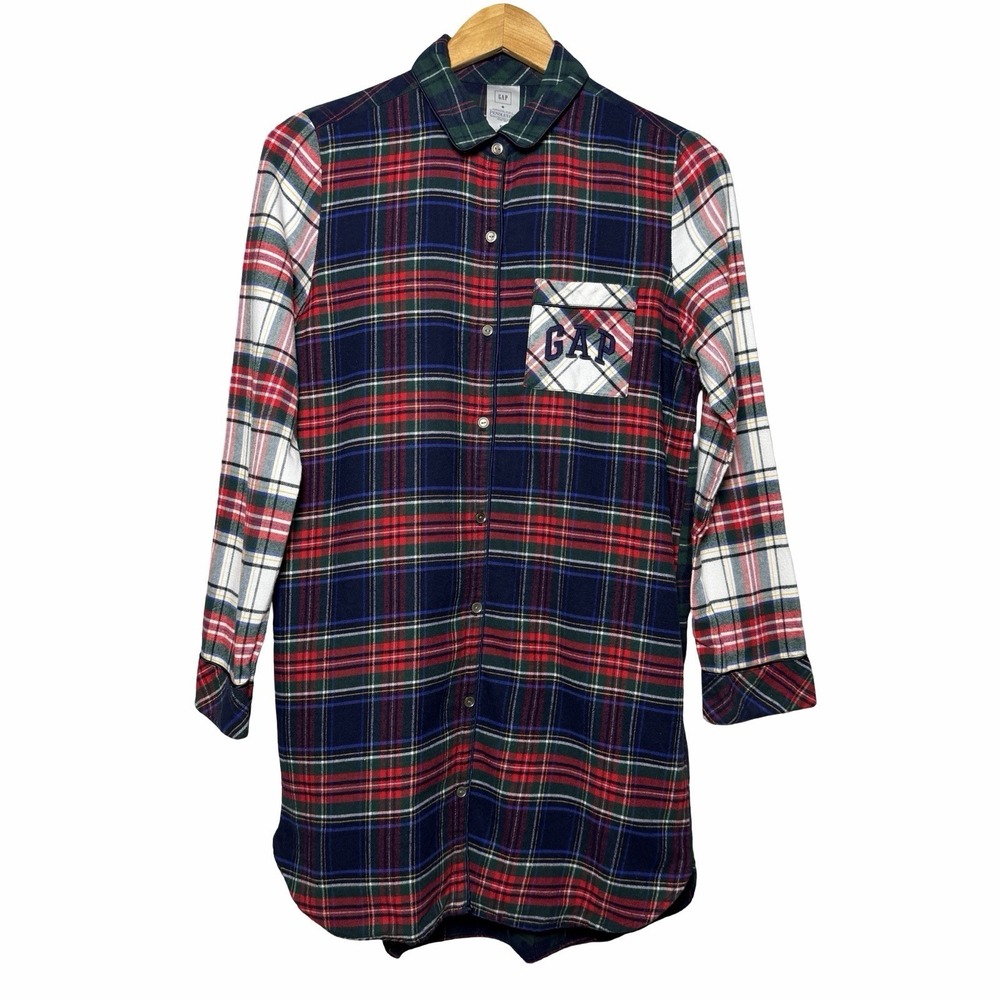 GAP x Pendleton Sleep Shirt Nightshirt Plaid 100% Cotton Logo Holiday Womens XS